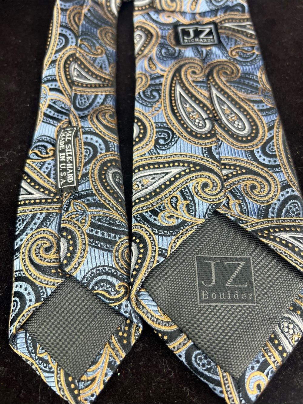 JZ Boulder Men's Paisley Silk Tie in Blue and Gold
